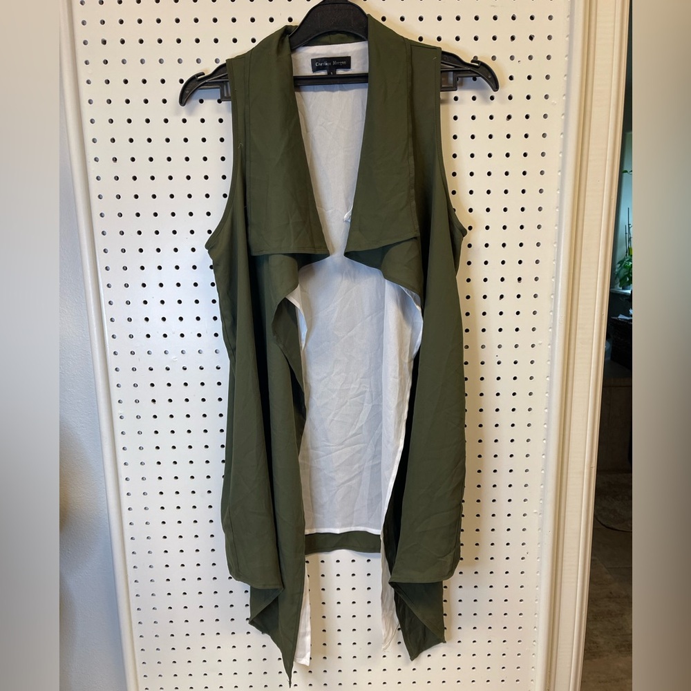 Olive Green Sleeveless Drape Vest